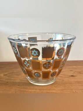 CULVER 1960s Carnival Pattern Glass Ice Bucket Snack Dip MCM Barware 22K Gold